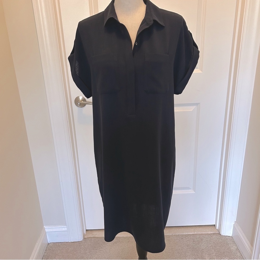 Banana Republic Navy Blue Cap Sleeve Shirt Dress SZ M - Picture 2 of 7
